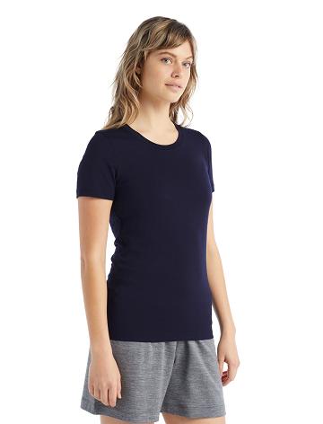 Women's Icebreaker Merino Tech Lite II Short Sleeve T Shirts Midnight Navy | CA 1370BEXC